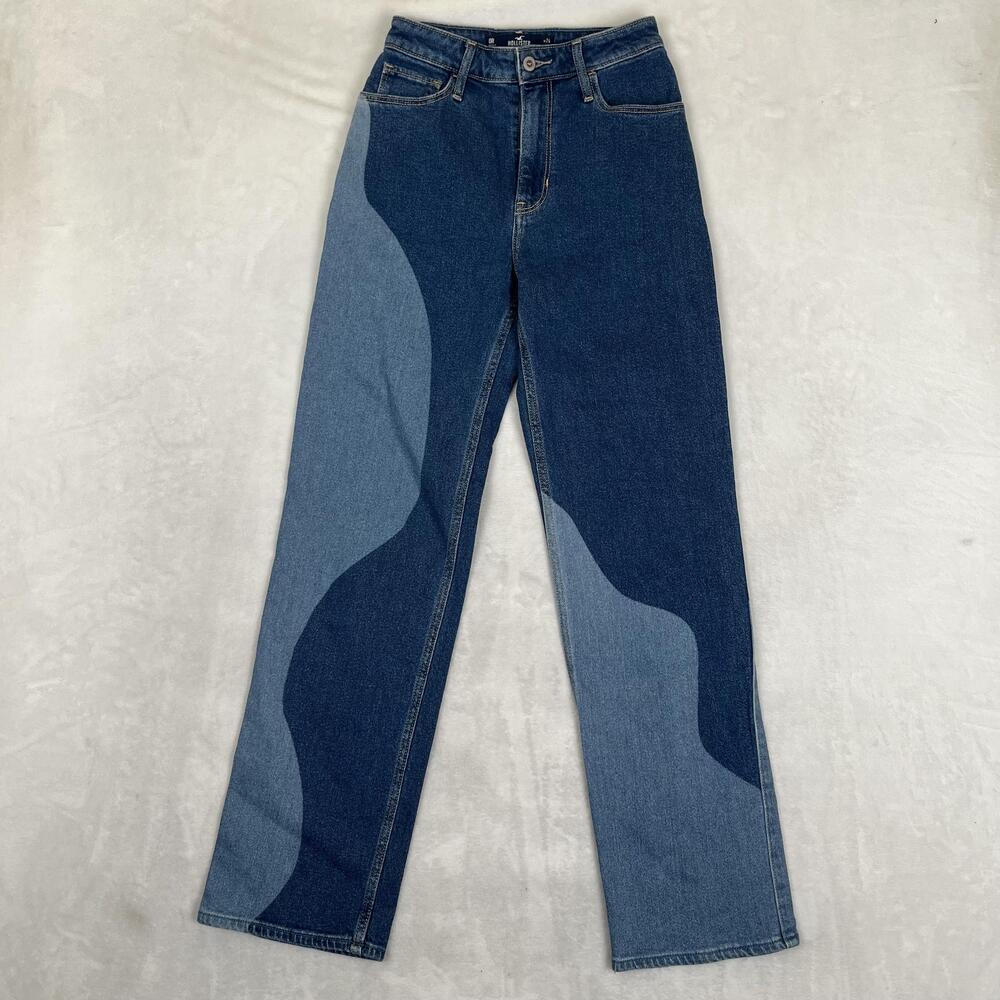 Hollister Ultra High Rise Dad Jeans Womens 24 Blue Patchwork Stretch 24x31